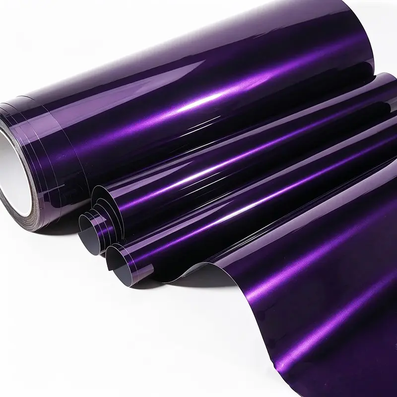 Premium PET High Glossy Midnight Purple Vinyl Wrap Film Car Wrapping Motorcycle DIY Sticker Decal Car Decals Air Release Self Adhesive Automobile Decals