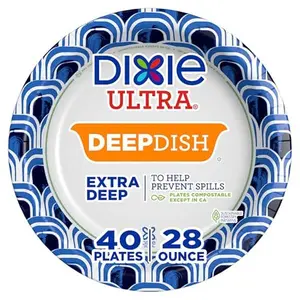 Ultra, Deep Dish Paper Plates, 28 Oz, 40 Count, Heavy Duty, Microwave-Safe, Soak-Proof, Cut Resistant, Disposable Plates For Heavy, Messy Meals