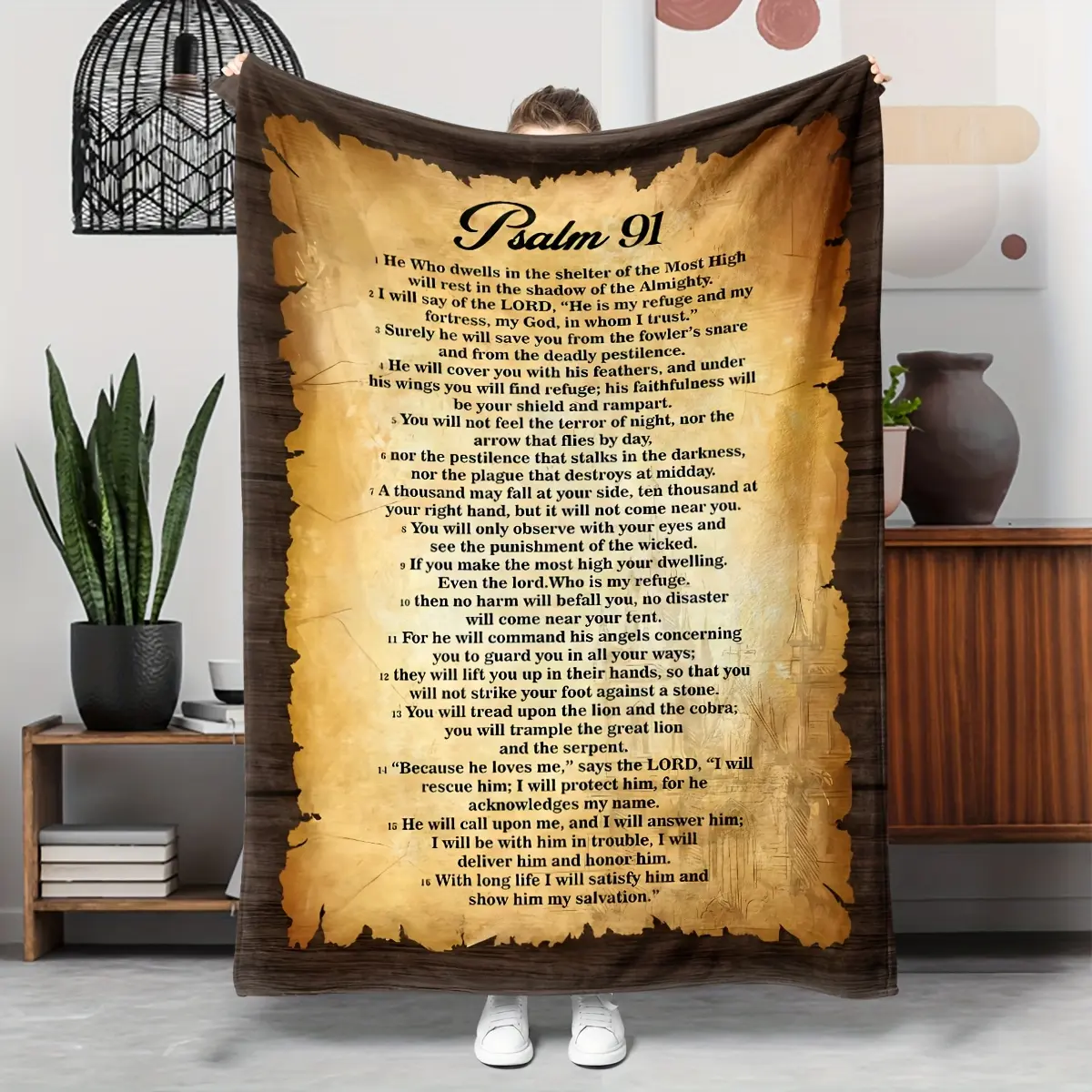 Christian Retro Vintage Bible Verses Letter Print Flannel Blanket (1pc, 280GSM) - Soft Flannel Fabric, Religious Text & Artwork Print, Fade-Resistant, Wrinkle-Resistant, Durable, Machine-Washable, Religious Gift for Sofa, Office Napping