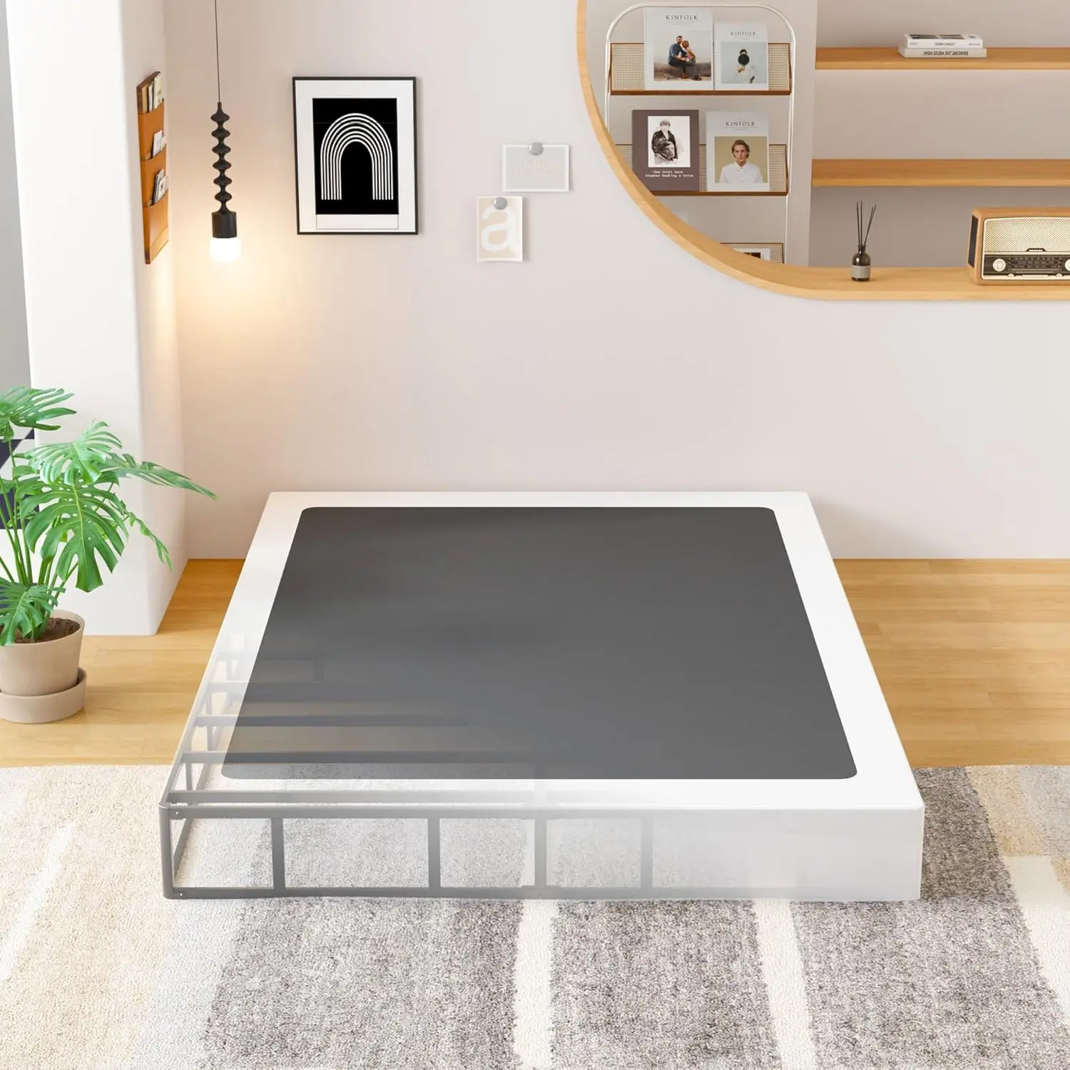 9 Inch  Box Spring Bed Base, 3000 lbs Heavy Duty Metal Mattress Foundation with Fabric Cover, Easy Assembly