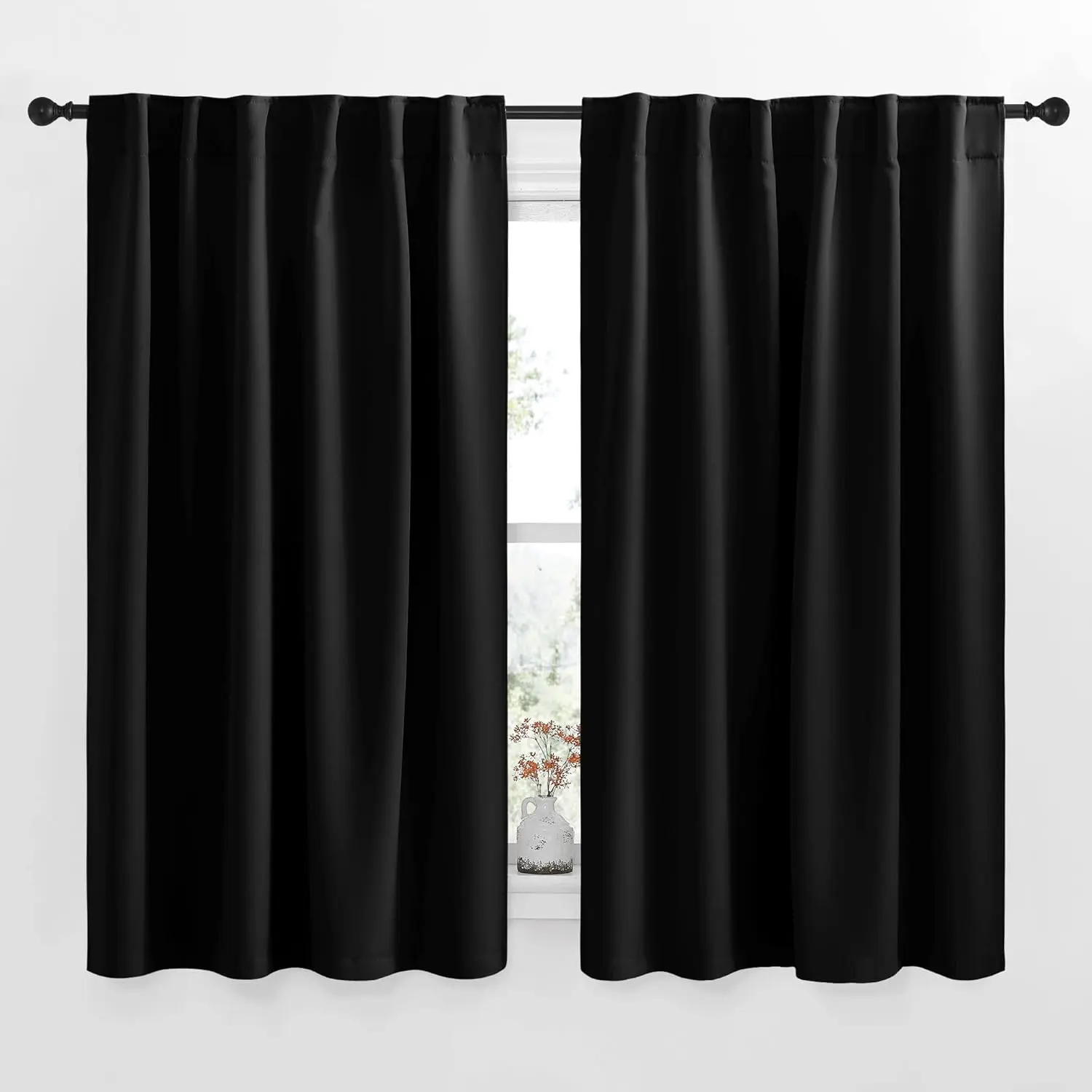 NICETOWN Halloween Triple Weave Blackout Curtain Blinds for Windows, Black W52 x L54 Double Panels, Thermal Insulation Window Cover for Living Room Decor, Curtain For Windows, Nighttime Block