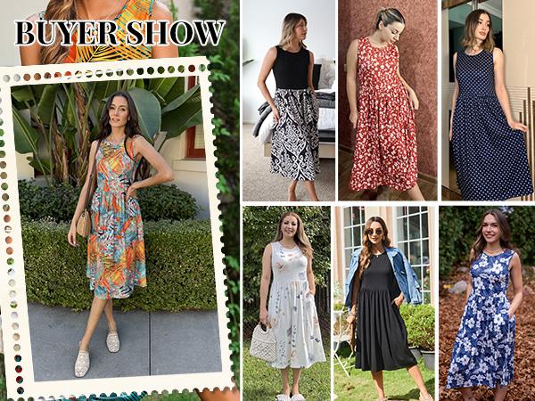 Zeagoo Women's Summer Tank Midi Dress with Pockets Sleeveless A-Line Dress Casual Floral T-Shirt Dress Flowy Beach Sundress