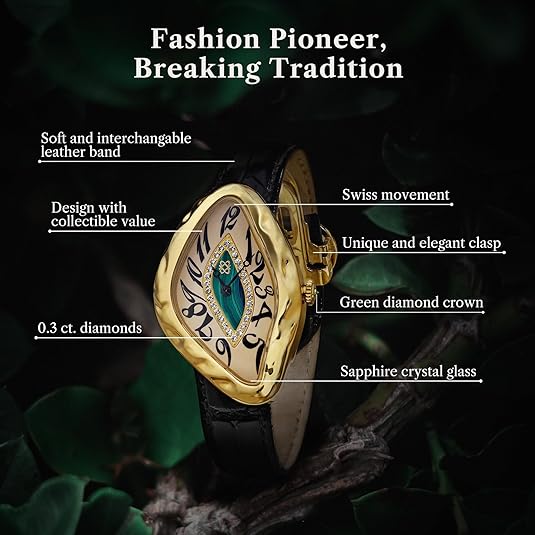 PASCAL Paradoxe Diamond Watch  for Women & Men Swiss Ronda Quartz Movement 30mm Case 0.28 ct Diamonds Unique Design Elegant Dress Style Perfect Gift