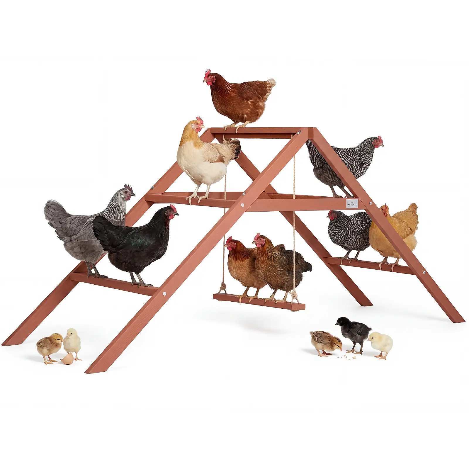 PETSFIT Wooden Chicken Perch & Swings for 10-12 Birds, 3-Layers Design with 69" Room, Durable Fir Solid Wood for Outdoor Setup & Coops, Easy Assembly & Cleaning, Supports Healthy Birds, 69" Room For 10–12