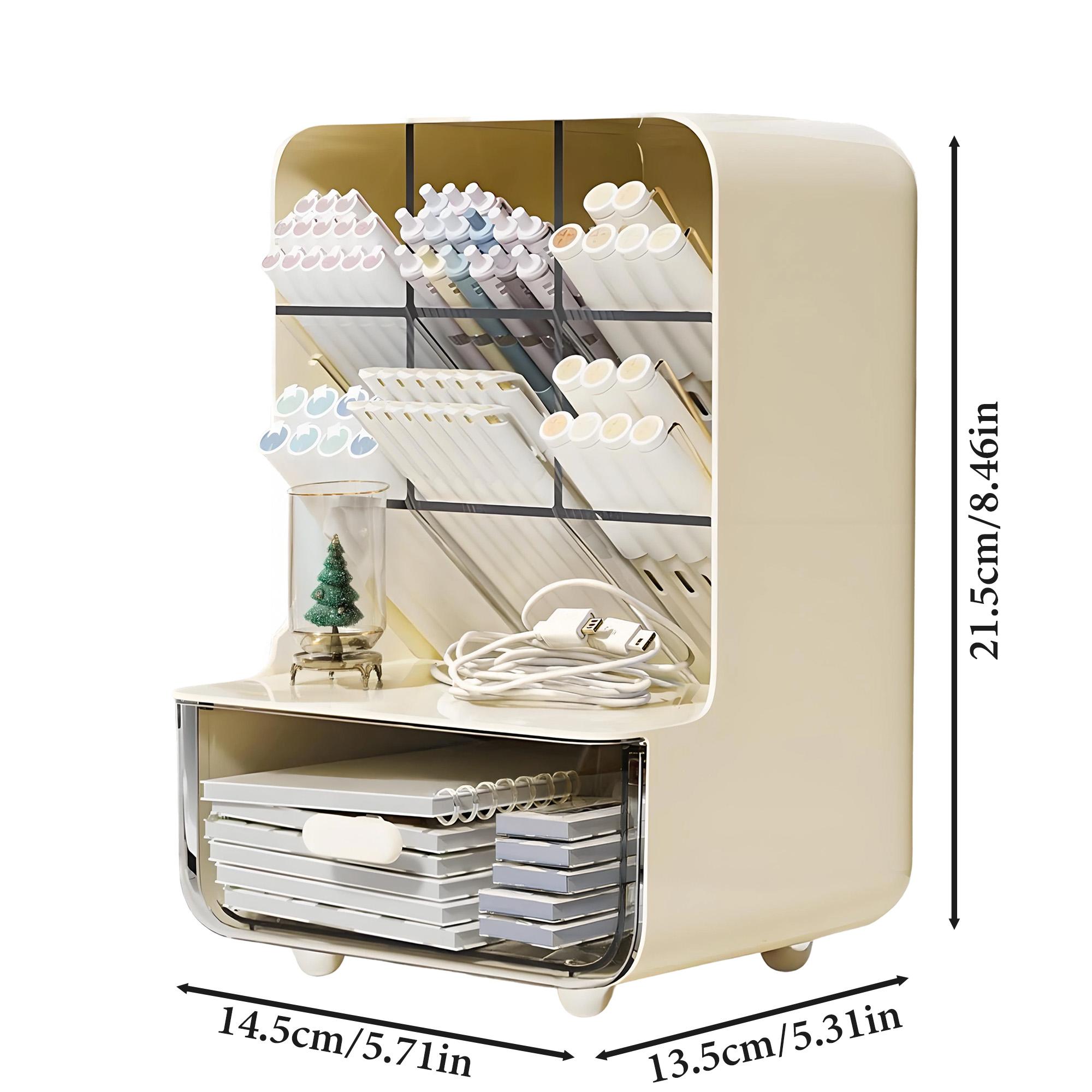 BePatio Pencil holder,1 Count Large Capacity Multi-grid Desk Side Stationery Storage Box,makeup brush holder with Drawer,Stationery Storage Box  for Home Office School,Desk Organizer