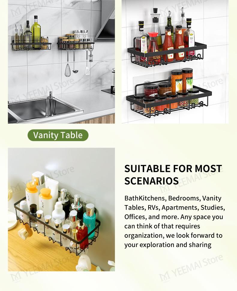 Hollow Bathroom Shelf - No-Drill Adhesive, Multi-Functional Shower Rack, Ideal for Bathroom and Kitchen, Home Farmhouse Style Wall Shower Interior Organization and Storage Decor, Bathroom Accessories