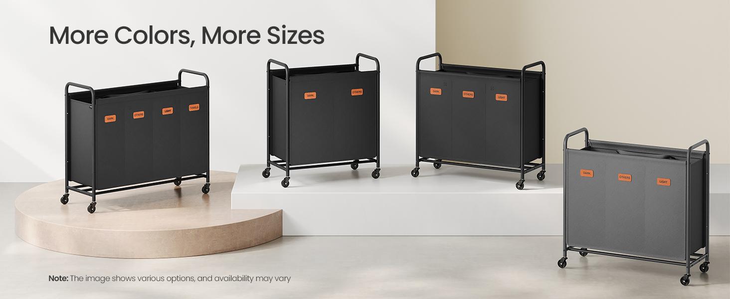 SONGMICS Laundry Hamper with Wheels, 3-Section Laundry Sorter, 44.9 Gal. Capacity, Portable Laundry Cart with 5 Labels
