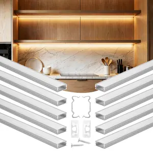 【DealsForYouDays】VEVOR 10-Pack 6.6 ft/2M U Shape LED Aluminum Channel, with Milky Cover, End Caps and Mounting Clips, Aluminum Profile for LED Strip Light Installations, Easy Installation, for Under Cabinet Counter, Bright Led