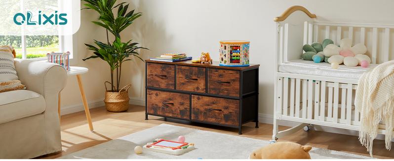 Cupboards Cabinets Dresser - Bedroom Organizer, Fabric Storage Tower with 5 Drawers, Chest of Drawers with Fabric Bins, for Bedroom, Closet, Entryway