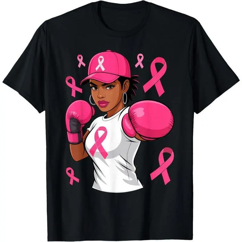 Unisex Women Black African American Fight Breast Cancer Pink Ribbon T-Shirt