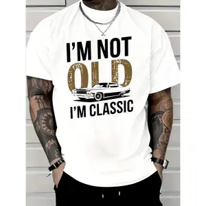 Men'S "I'M Not Old, I Am Classic" Pattern T-Shirt-Soft Cotton, Casual Crew Neck, Short Sleeve, Vintage Car Print-Suitable For Casual Wear