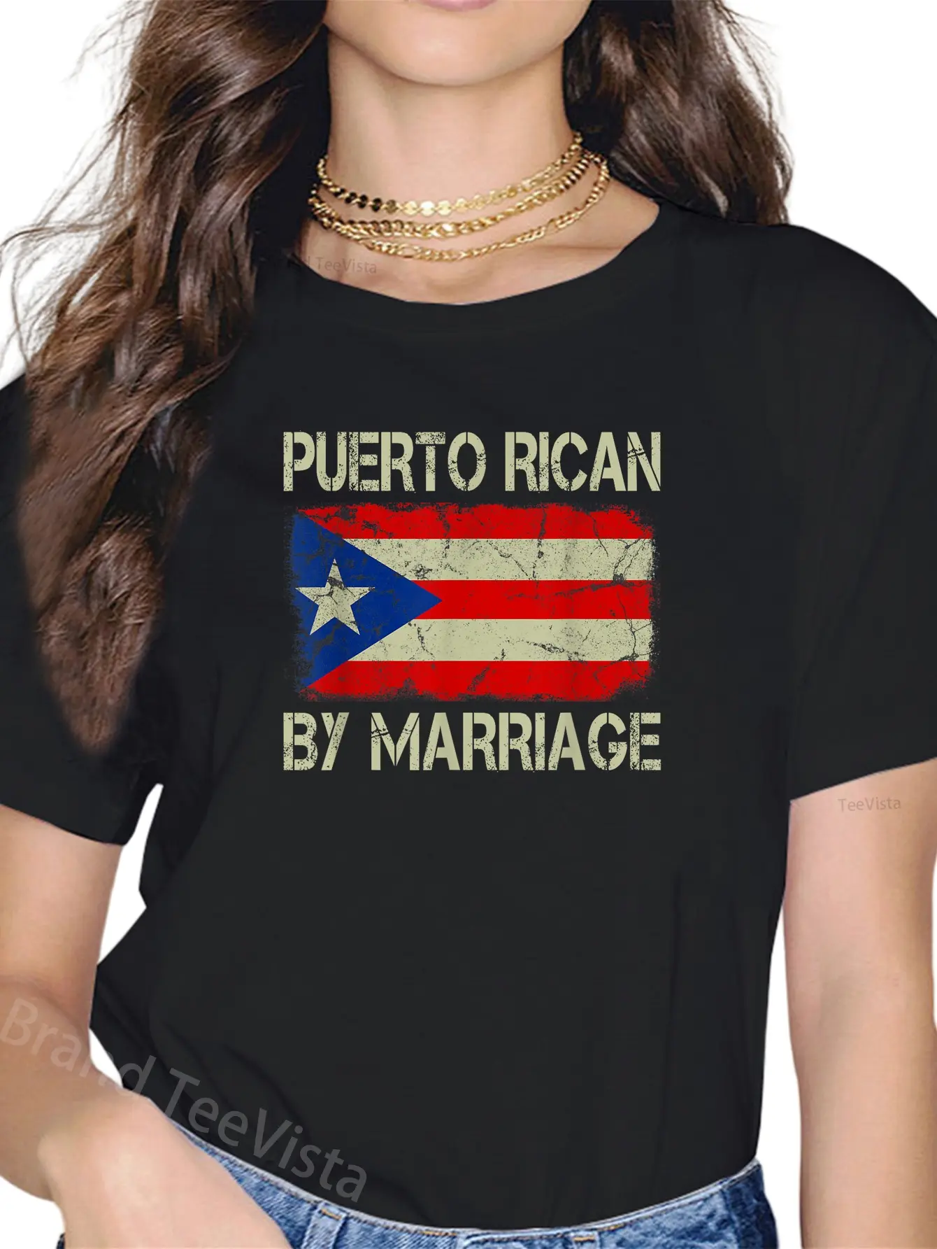 100% Cotton Puerto Rican By Marriage Puerto Rico Flag Funny Husband Wife T-Shirt