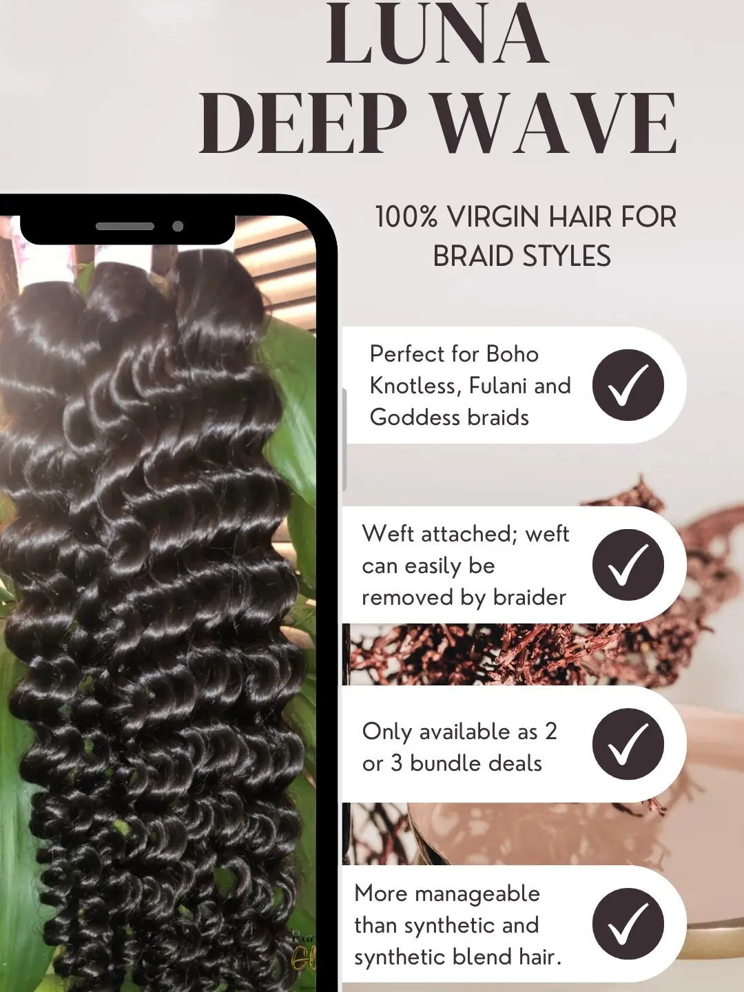 100% Virgin Human Hair for Bohemian Knotless, Fulani and Goddess Braids
