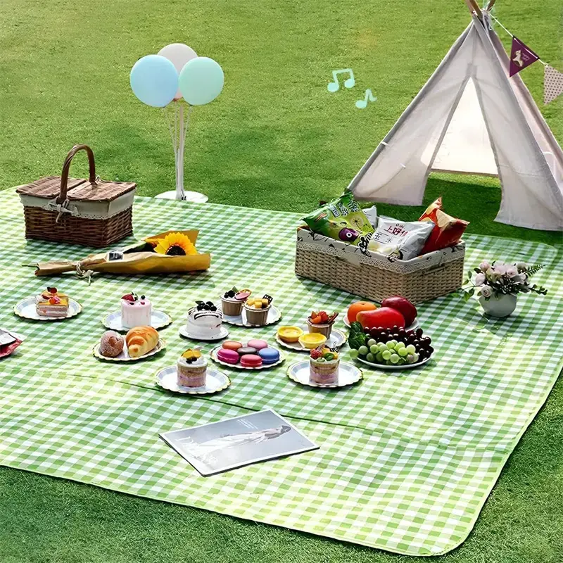 Extra Large Picnic Outdoor Blanket, 80''x80'' Waterproof Foldable Blankets Gingham Picnic Mat for Beach, Camping Grass Lawn Park Accessories Cute Couple Gifts Ideas Wedding Registry(Green White)