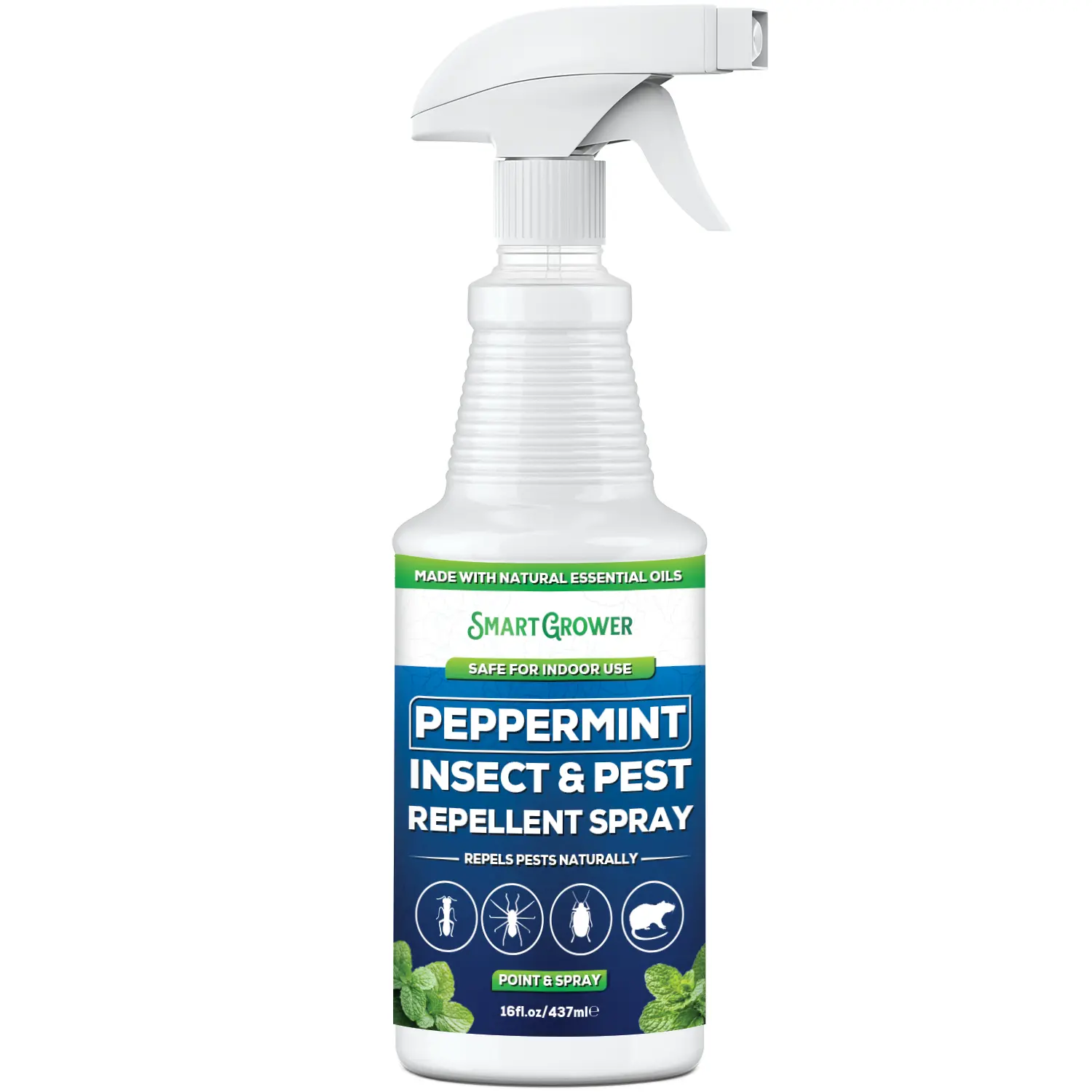 Smart Grower Peppermint Oil Spray for Rodents, Insects, Pest Control. Ready To Use 16 - 128oz, Natural Formula Pet-Safe Repels Mice, Spiders, Ants, Wasps, Bugs. Indoor & Outdoor Yard, Patio, Plants