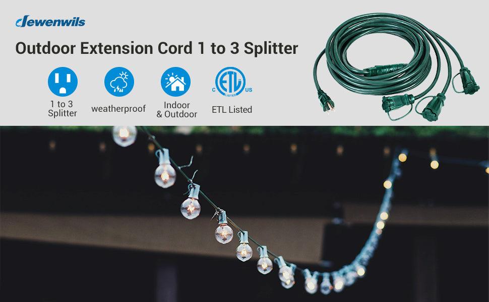 DEWENWILS Outdoor Extension Cord 1 to 3 Splitter, 3 Prong Outlets Plugs, Max 28ft End to End (40 FT Total),16/3C SJTW Weatherproof Wire-HSC103B1