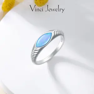 925 Marquise Cut Ring with Sleek Chevron Design, Stylish and Elegant Synthetic Moonstone Women's Jewelry for Lover, Engagement Wedding Ring, for Daily Wear and Party, Perfect Gift for Girls for Bithday Christmas with Gift Box