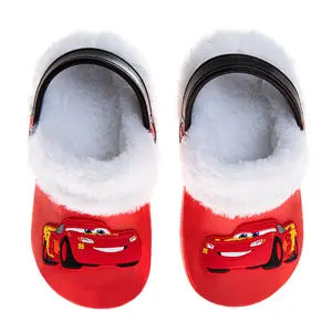 Cars Lightning Mcqueen Fuzzy Fleece Lined Clogs for Boys Winter Warm Plush Garden Shoes (Toddler)
