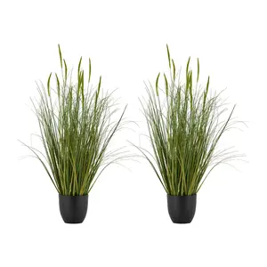VEVOR Artificial Grass Plant, 2 Pack 35 inch Cattail Grass in Pot, Premium PVC Faux Fake Greenery Shrubs Plant for Indoor Outdoor House Home Garden Office Room Decor, Housewarming, Green