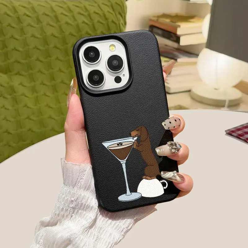 summerwins Couple's TPU Cellphone Case Cover - Black & White, Large Size Perforated Design, Creative Simple Dachshund Art Adds Playful Charm, Multi-Model Protective Accessories for iPhone 11/12/13/14/15/16/17 Pro/Pro Max/Plus