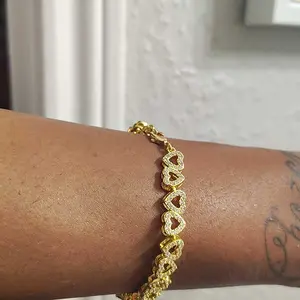 Valentine Gift Women's Elegant Artificial Zircon Decorated Heart Design Bracelet, Fashion Jewelry Accessories for Party, Daily Clothing Decor for Girl