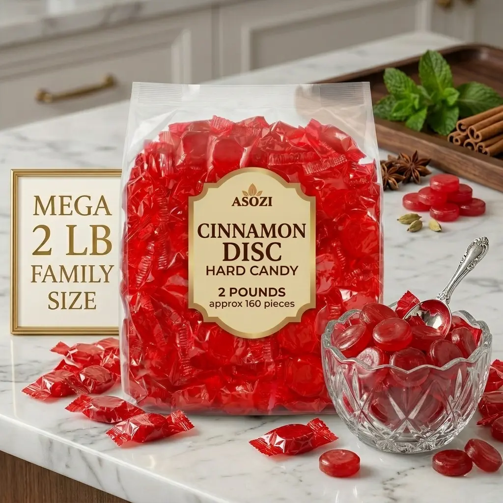 ASOZI 2 lb Individually Wrapped Cinnamon Discs Hard Candy - Nostalgic Old Fashioned Suckers, Spicy-Sweet Flavor - Snack, Candies for Valentine's Day, On-the-Go Sweet Treats