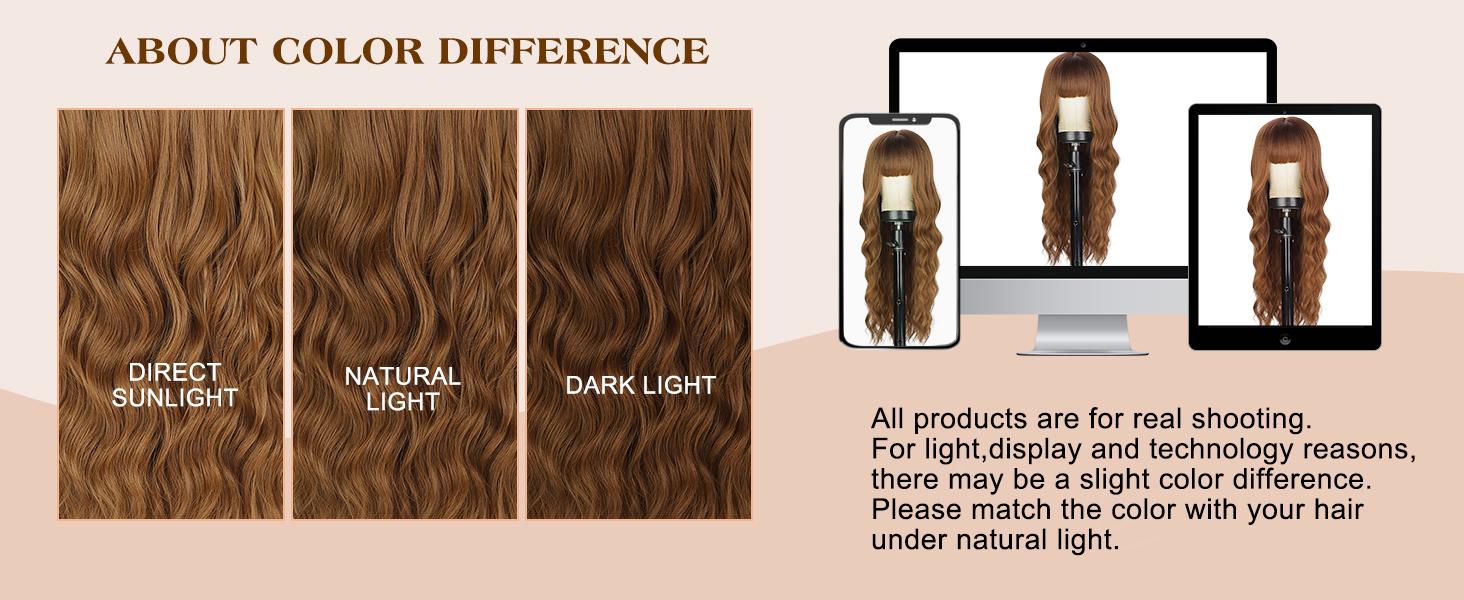 AISI HAIR Auburn Wig with Bangs Long Wavy Ginger Wig Natural Looking Heat Resistant Synthetic Curly Full Wigs for beginners Women Daily Use