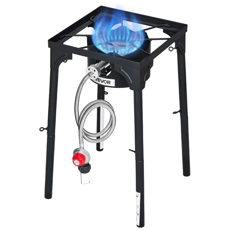 VEVOR Propane Camping Stove, Heavy Duty Carbon Steel Single Burner Outdoor Cooker, 100,000 BTU with Tall Stand & Regulator for BBQ, RV, Patio#BacktoSchool
