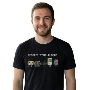 Humorous Respect Your Elders Retro Gaming TShirt Nostalgic NinetyS Pixel Art Controller Graphic Oversize Unisex Cotton Gift for Him Her