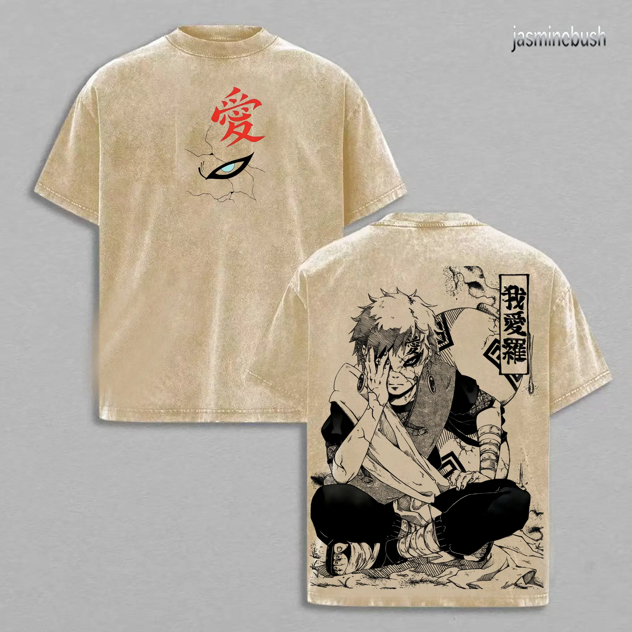 Gaara - Naruto Anime Double Printed Vintage Washed Tee Unisex 