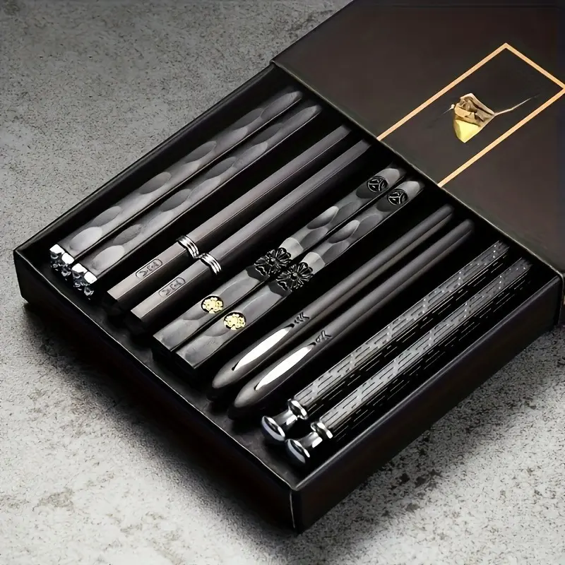 Alloy Metal Chopsticks - 9.5 in Japanese Style, Food-Grade Non-Slip Reusable Cutlery for Home Kitchen Tableware