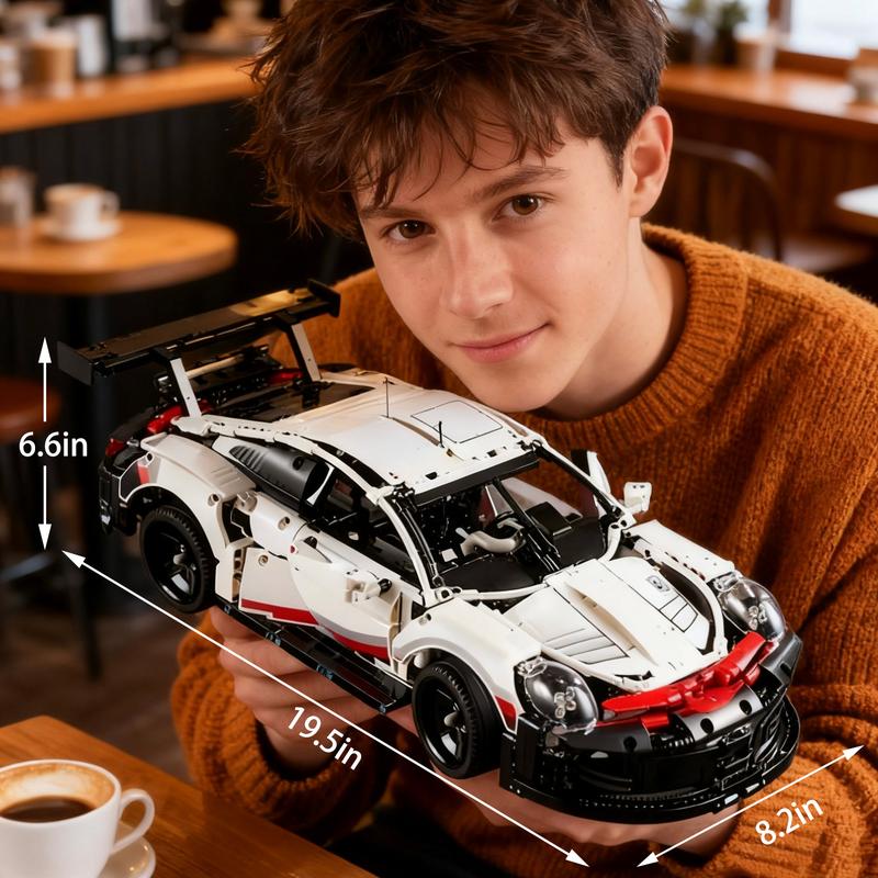 【1:10 50cm/19.7in】Technic Race Car Model Building Kit Advanced Replica Exclusive Collectible Set Gift for Kids Boys & Girls Aerodynamic Bodywork Black Spoked Rims Working Differential