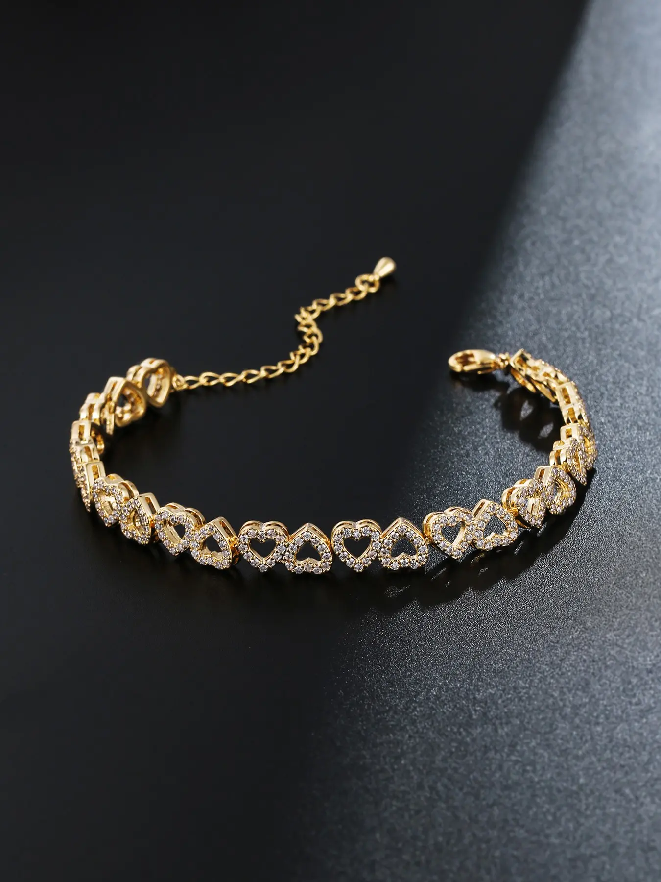 Valentine Gift Women's Elegant Artificial Zircon Decorated Heart Design Bracelet, Fashion Jewelry Accessories for Party, Daily Clothing Decor for Girl