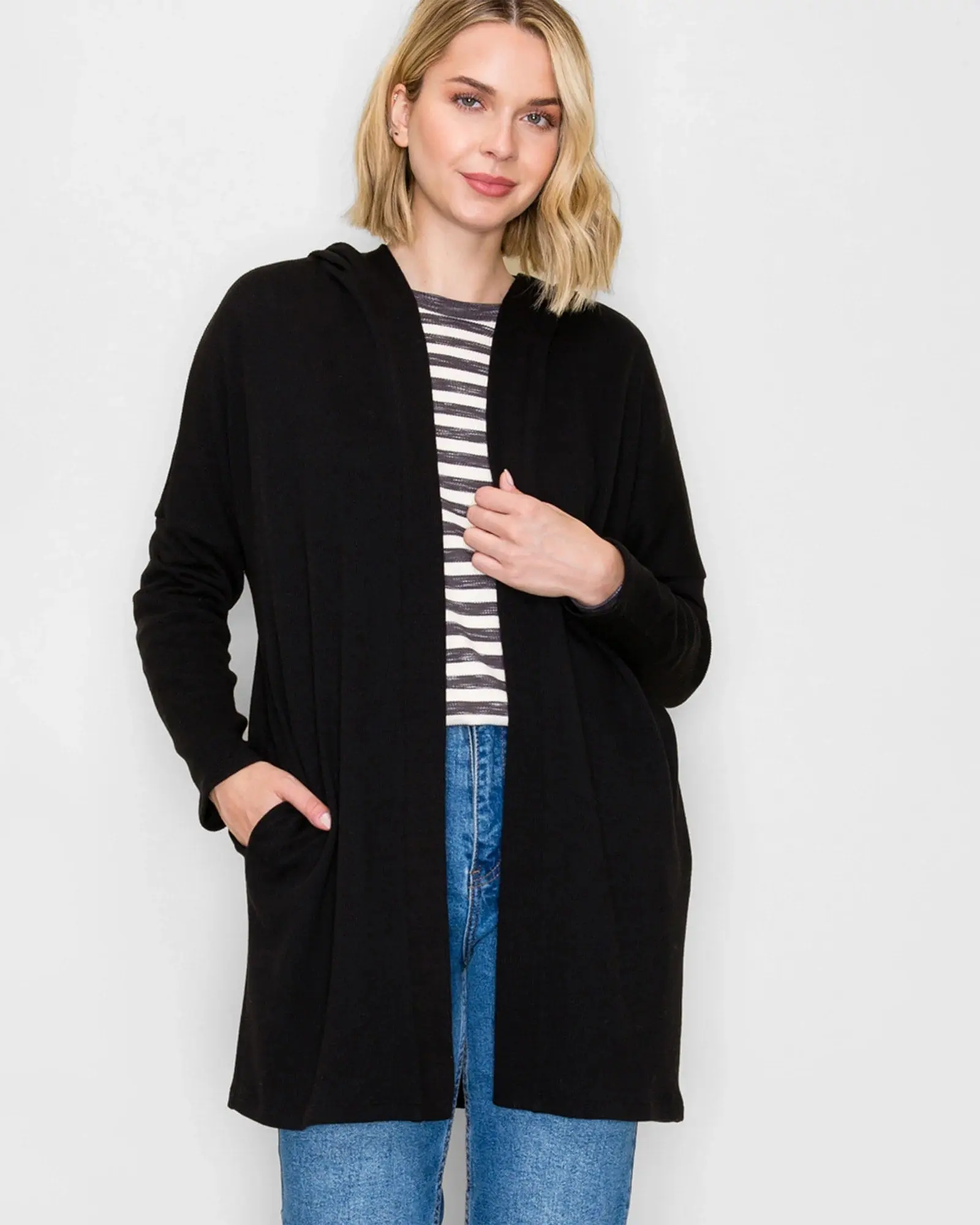 Women's Casual Ribbed Knit Duster Cardigan, Relaxed Fit Open Front Hoodie with Pockets for Easygoing Days, Knitwear, Soft, Tops, Hooded Neck, Cozy Fashion, Lady, Basic