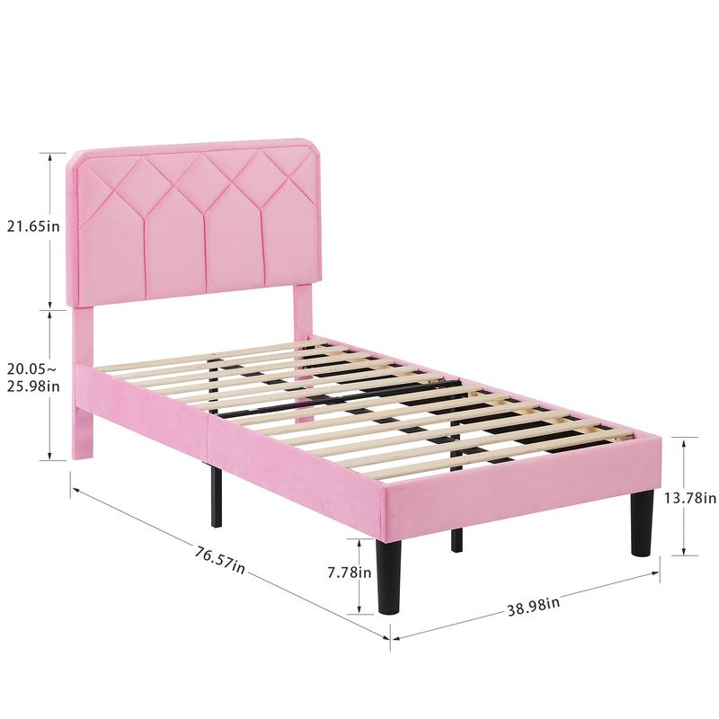 VECELO Upholstered Bed Frame Platform Queen Twin Full Size Bed with Velvet Headboard Strong Wooden Slats Noise-Free,No Box Spring Needed,Easy Assembly