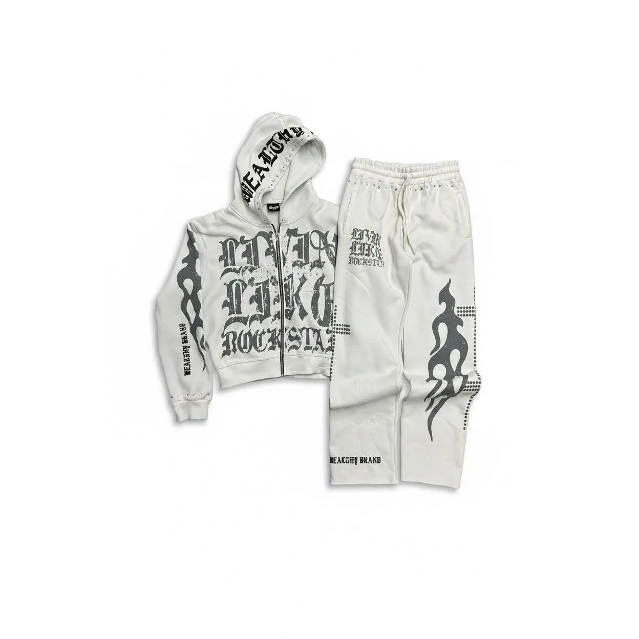 Wealthy Brand "Rockstar" Tracksuit Set - White