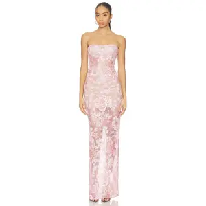Bronx and Banco Capri Sequin Dahlia Strapless Maxi Dress in Blush