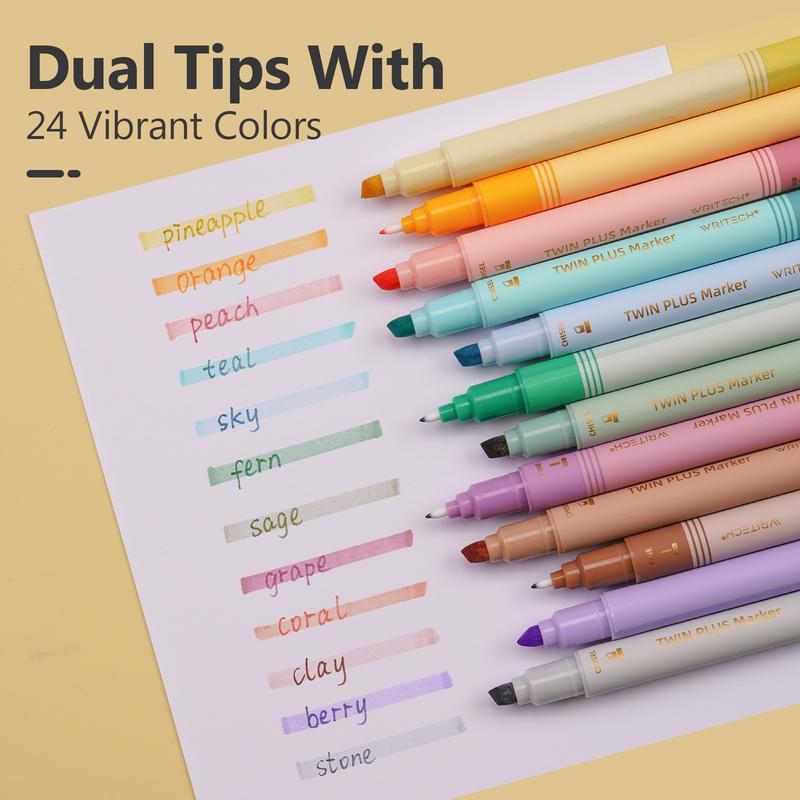 WRITECH Dual Tip Highlighter Aesthetic Fine & Chisel Tip Vintage Marker Highlighters No Bleed & Smear for Bible Highlighting Assorted Colors 12ct WRITECH Dual Tip Highlighter Aesthetic Fine & Chisel Tip Vintage Marker Highlighters No Bleed & Smear for Bible Highlighting Assorted Colors 12ct