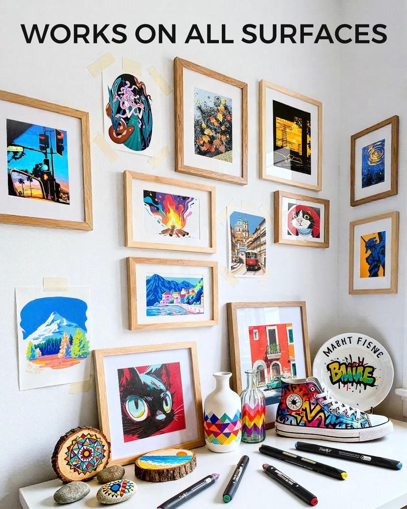 [JusArt] 60/36 Colors Dual Tip with Broad Tip and Brush Tip Pens, Automatic Ink Control Acrylic Paint Markers, Premium Paint Pens for Various Surfaces, Acrylic Paint Markers, Markers for Coloring, Art Supplies, Acrylic Marker, Coloring Supplies