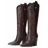EROCALLI Women's Studded Chic Cowboy Boots - 9.5cm Chunky Heel, Pointed Toe, Rubber Sole, Black Embroidery Design, Minimalist Mid-Calf (Above the Ankle But Below the Knee) Classic Western Footwear, Ideal for Dress, Wedding Wear