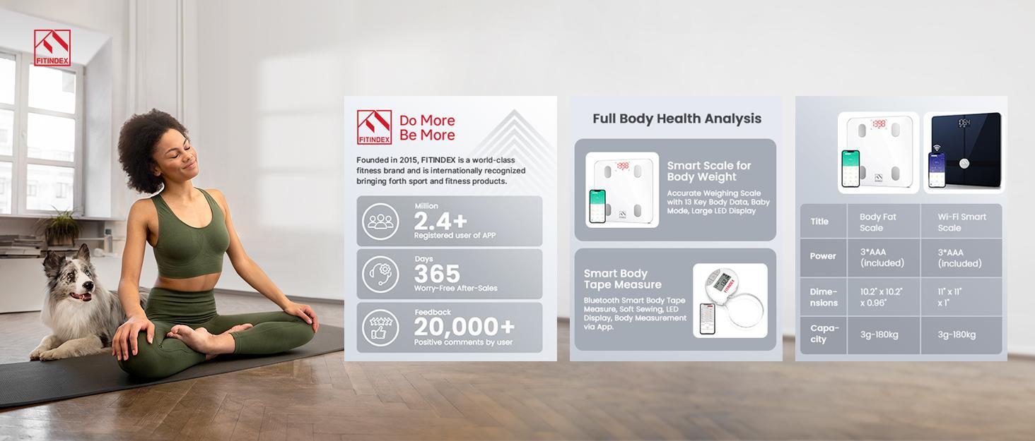 FITINDEX Smart Fitness Body Scale, With Bluetooth App Sync - Tracking Weight, BMI & Body Fat Metrics, Healthcare Data Progress Reports, Body Composition Analysis