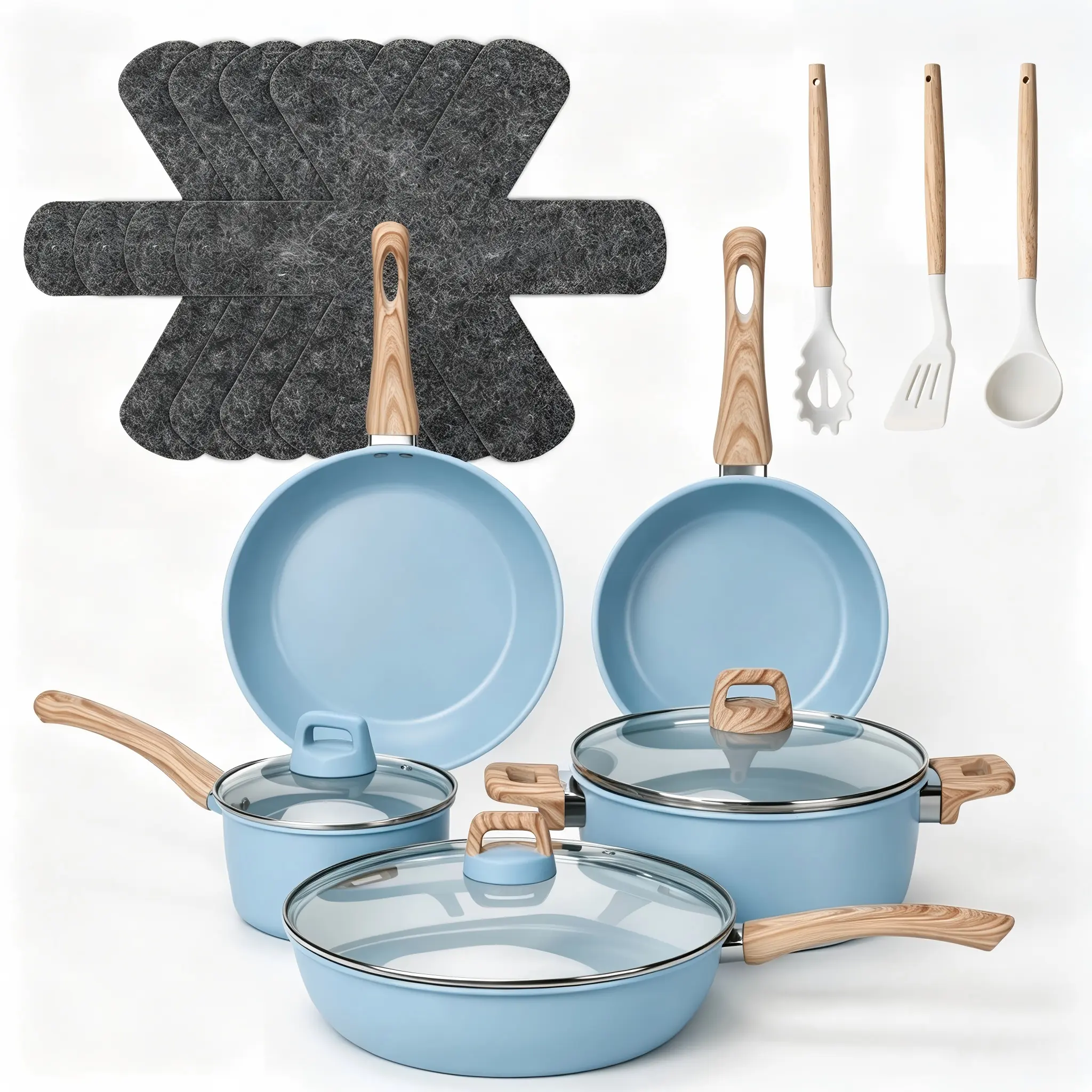 12-Piece Granite Nonstick Aluminium Cookware Set with Handles, Non-Toxic Healthy Coating Kitchen Kit Including Frying Pans, Saucepans, Tempered Glass Lids, Induction & All Stoves Compatible
