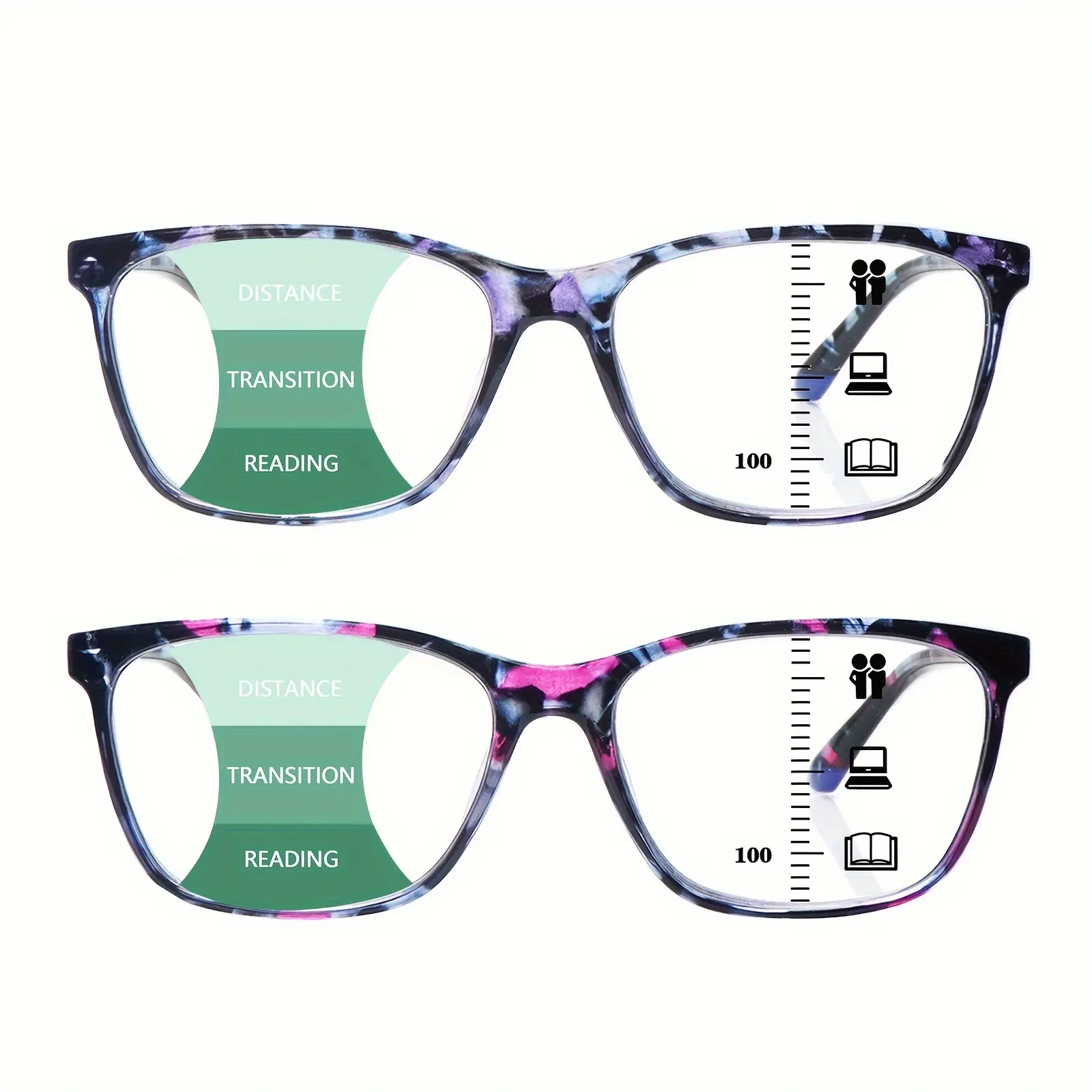 DEAAOK 2 Pack Progressive Multifocal Reading Glasses Anti Blue Light Women Readers with Spring Hinge Computer Eyeglasses