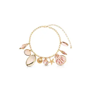 Ettika Private Island Assorted Shell Necklace 18k Gold Plated with Zinc Steel & Natural Shell Beads 14" Length 5" Extender Chain Lobster Clasp Closure Jewelry