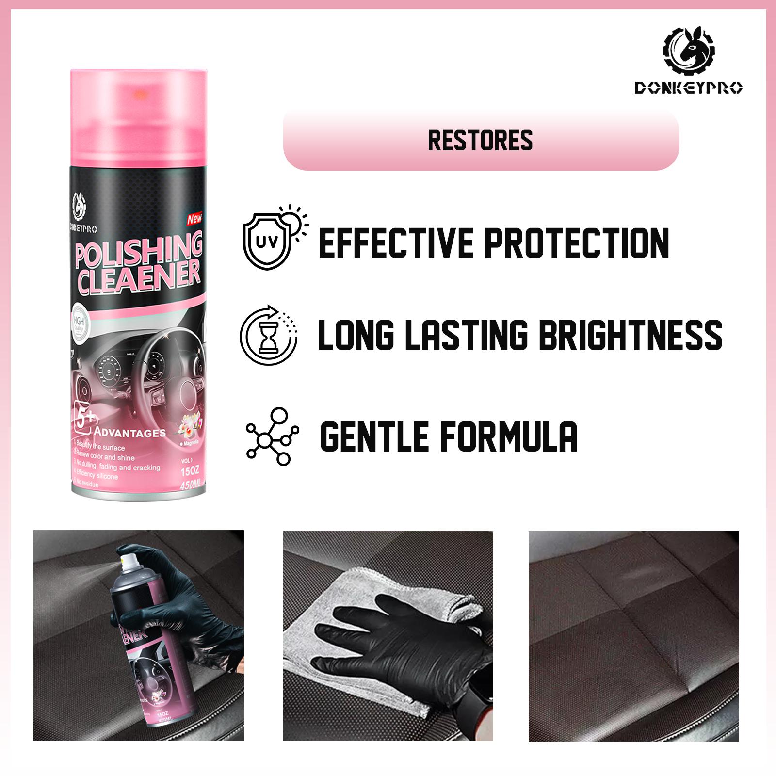 DONKEYPRO 15 oz Quick Interior Detail Cleaner Spray Bottle - Polished Coated, Anti-Aging, UV Protection Degreaser, Car Cleaning Supplies with Dashboard Leather Cleaner