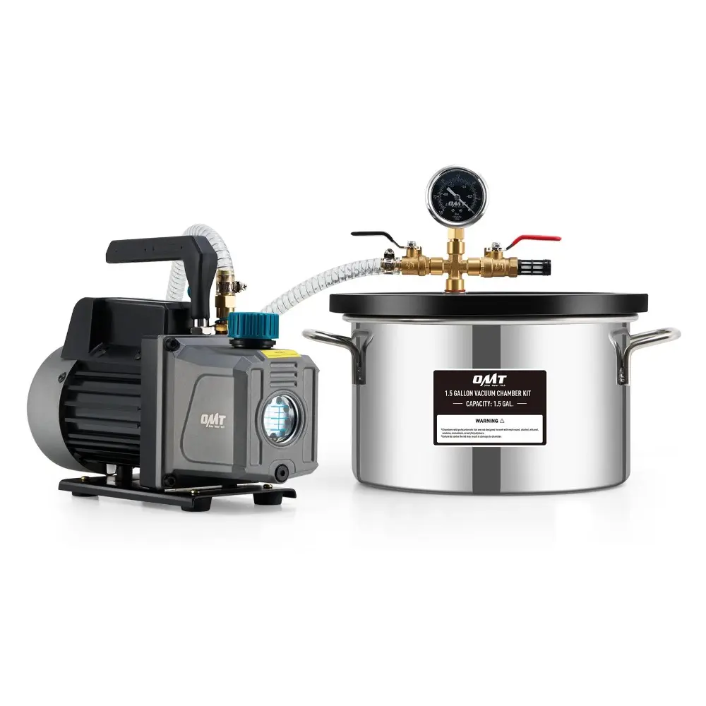 Orion Motor Tech 1.5/2.0/3.0/5.0 Gal Vacuum Chamber with Pump Kit, 3.5 cfm Vacuum Pump and Chamber Kit with Tempered Glass Lid 5 ft Hose, Vacuum Degassing Chamber Kit for Stabilizing Wood Degassing Silicone Resin