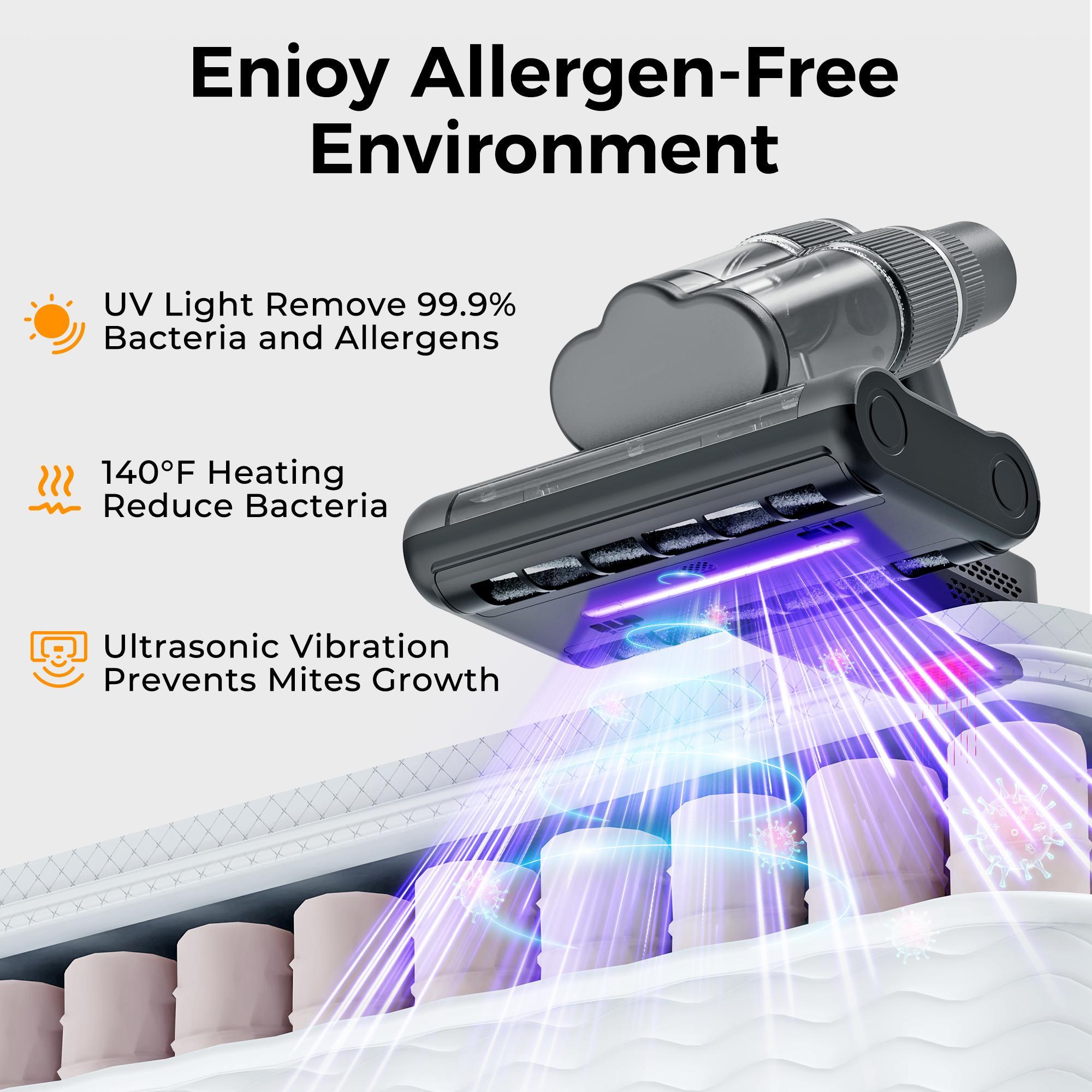 Mattress Vacuum Cleaner for Dust Mites Removal, Handheld Vacuum with UV-C Light & Safe-Temp 140℉ Heat & 20Kpa Powerful Suction & Triple-Cup & Aroma Tablet, Bed Vacuum Cleaner for Bed, Sofa, Couch, Carpet, Pet
