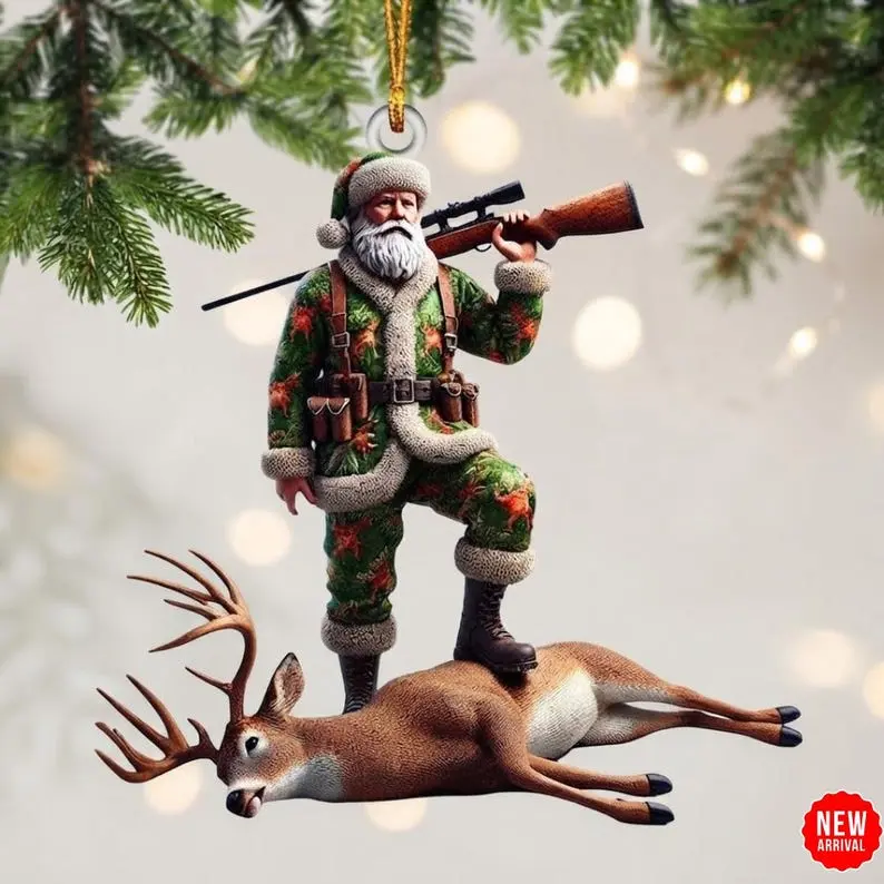 Personalized Hunting Santa Ornament, Custom Deer Hunter Christmas Keepsake