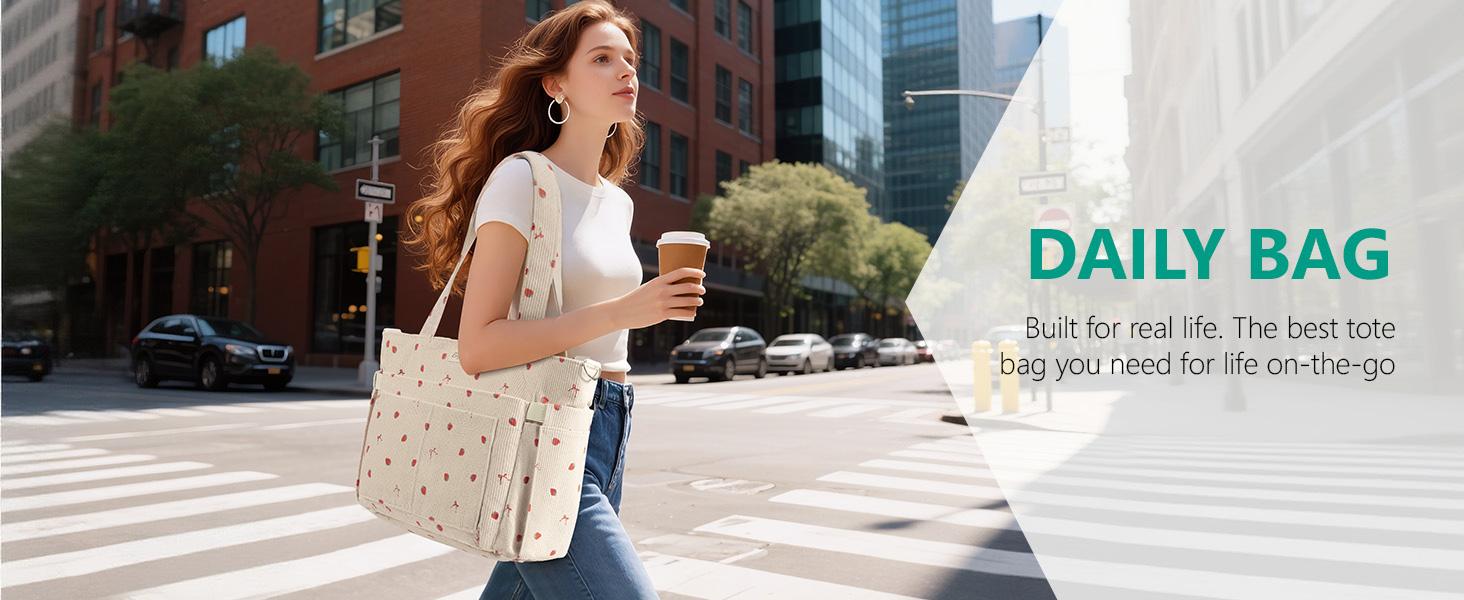 Bagstellar Corduroy Tote Bag for Women, 15.6 inch Laptop Work Bags with Large Cup Holder, Detachable Shoulder Strap Travel Handbag for Mom Wife Student Teacher Nurse Daily, Travel, Gym Bagstellar Corduroy Tote Bag for Women, 15.6 inch Laptop Work Bags with Large Cup Holder, Detachable Shoulder Strap Travel Handbag for Mom Wife Student Teacher Nurse Daily, Travel, Gym