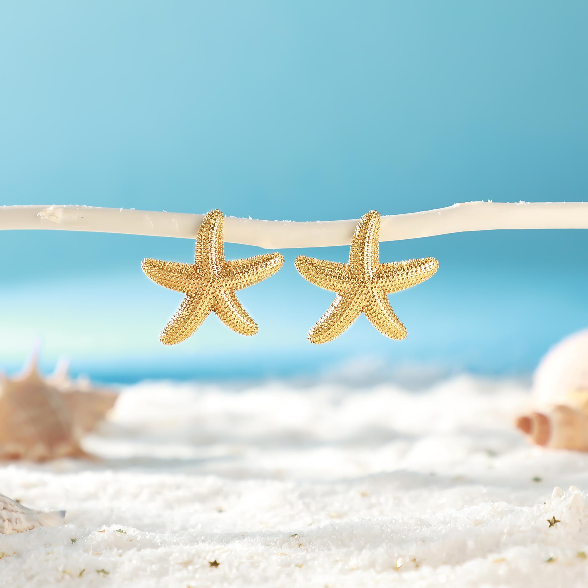 Tewiky 14K Gold Plated Starfish Stud Earrings for Women Trendy Drop Dangle Earring Beach Summer Jewelry Gift For Valentine's Day gifts